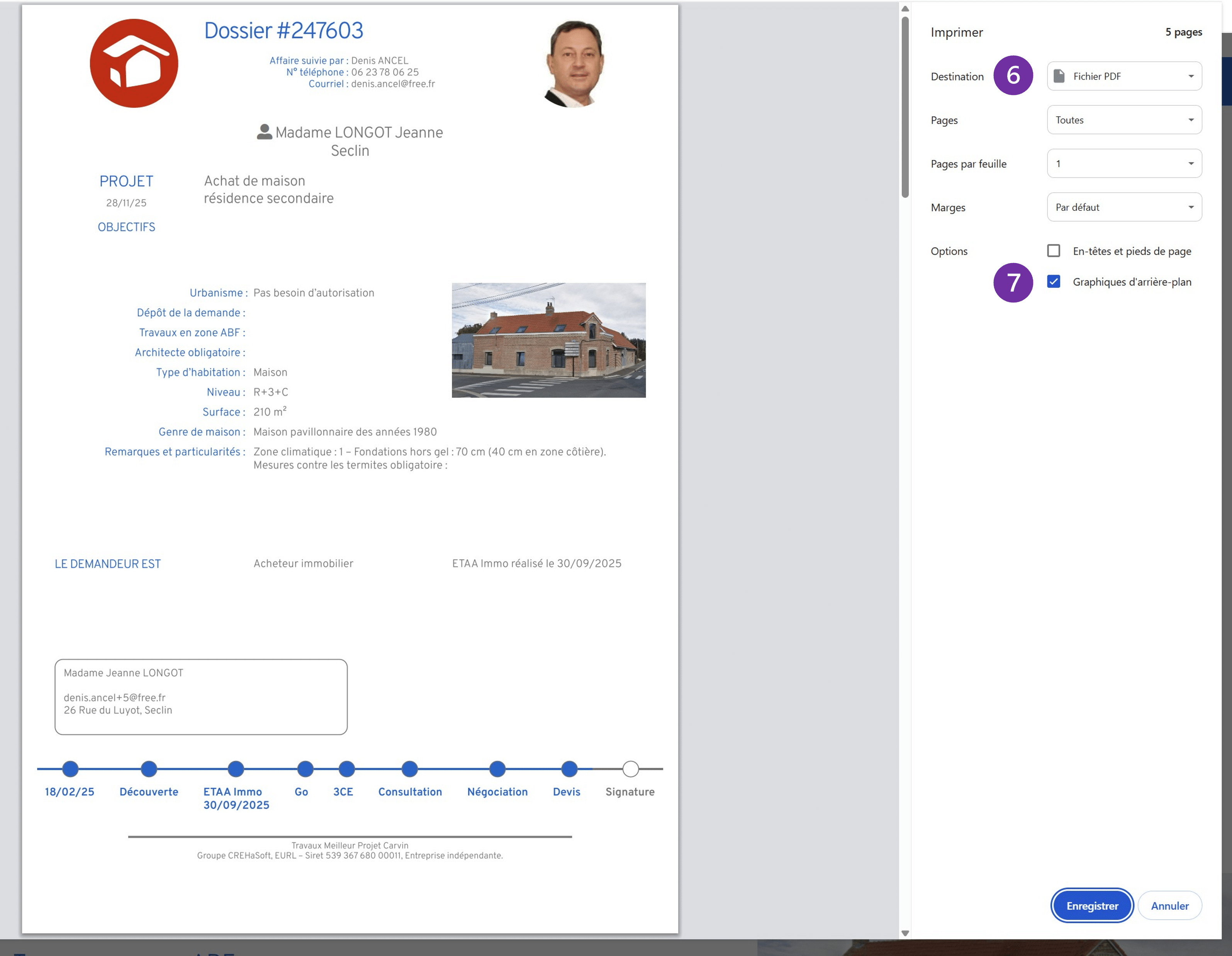 Ajouter un ETAA Immo iumprimer au format PDF