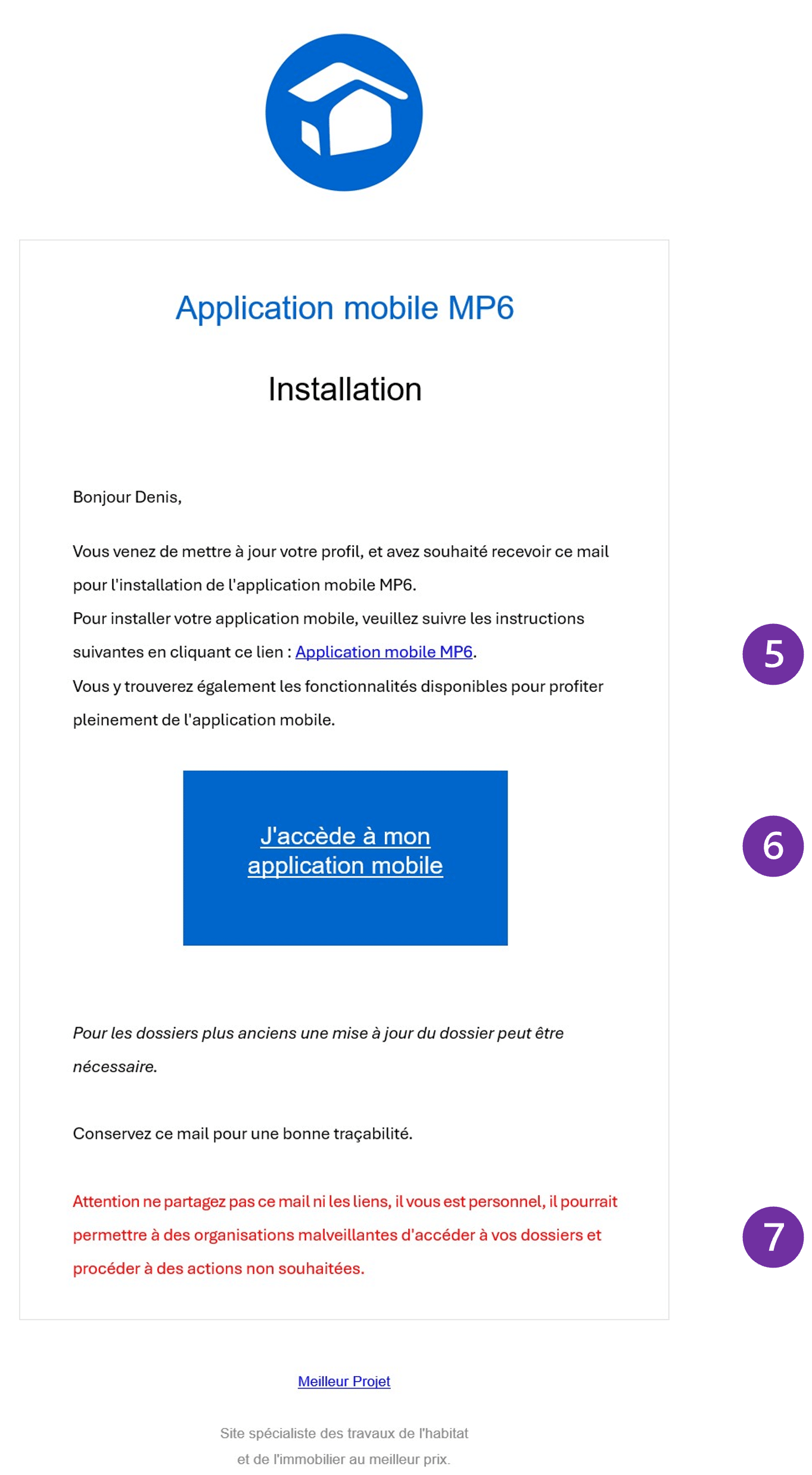 Application mobile Email installation