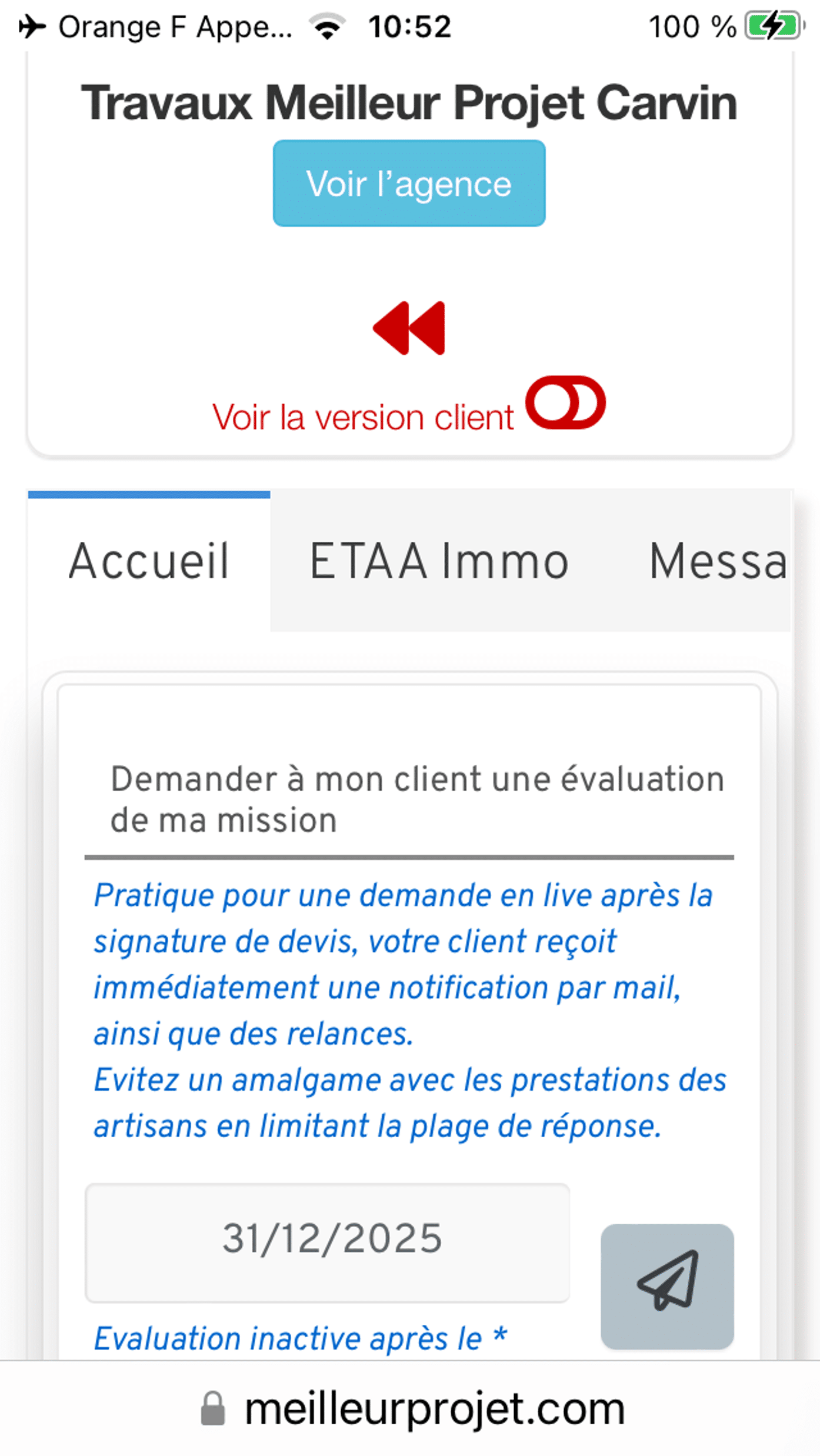 Evaluations Clients 2 Evaluation client Demande